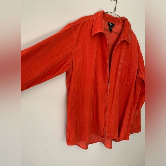 VTG NY & Co Corduroy Ribbed Zip Up Flannel Shacket Bright Orange Size L XL - Picture 2 of 10